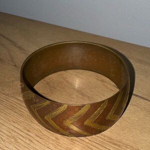 Copper & Brass Cuff Bracelet Etched Multi tone zigzag Vintage 8”‎
